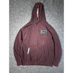 Fox Racing Hoodie Mens L Maroon Red Long Sleeve Full Zip Outdoor Casual Active